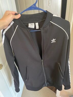 adidas Black Track Jacket with White Trim